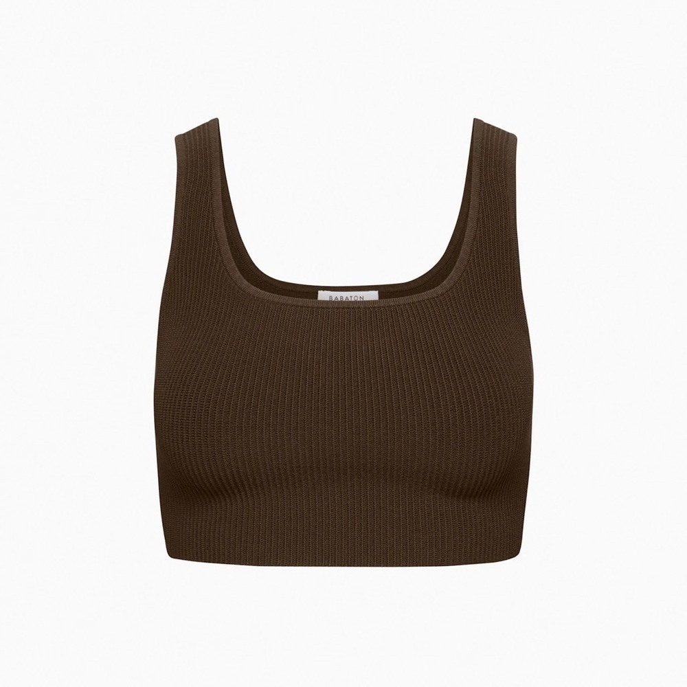 Babaton Sculpt Knit Squareneck Cropped Tank in Coffee Bean